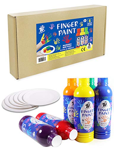 TBC Fingerfarben Kinder mit 6 Farben 236ml Bottol, Vermalbar mit Pinsel und Fingern, für...