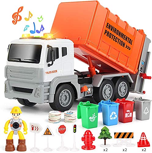 Anby families Müllwagen Spielzeug mit 4 Mülleimer Sound und Licht,Fahrzeuge Spielzeug für...