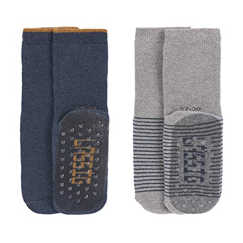 LÄSSIG Unisex Kinder Anti-Rutsch Socken 2er Set/ Blue-Grey Größe 23-26