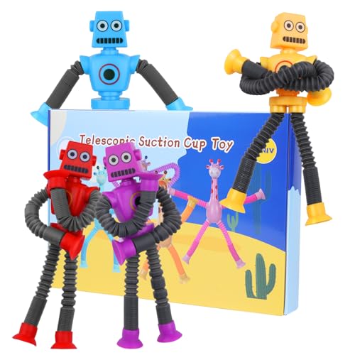 Ainiv 4 Stück Teleskop-Saugnapf Roboter Spielzeug, Sensorisches Roboter Spielzeug, Telescopic...