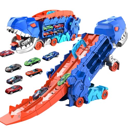 Aolawco 2-in-1 Dinosaurier Transporter Truck Spielzeug mit inkl Autorennbahn, Cars Spielzeug...