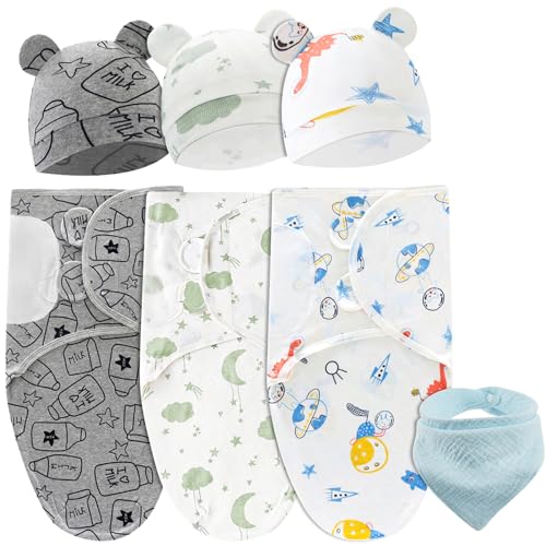 WuGU 3er Pucksack Baby 0-3 Monate, Baby Schlafsack mit Mütze, Pucksack aus Baumwolle für...