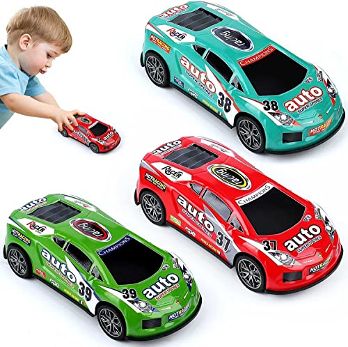 KATELUO 3 Stück 7 inch Rennwagen Kinder, Reibung Zurückziehen Spielzeugauto Set, Spielzeug Autos...