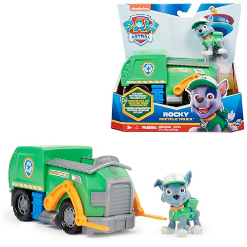 PAW PATROL, Recycling-Truck mit Rocky-Figur (Sustainable Basic Vehicle/Basis Fahrzeug), Spielzeug...