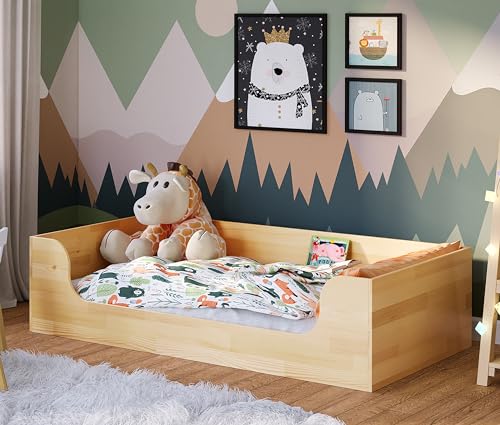 Bellabino Bodenbett Amu 80x160 cm, Montessori Kinderbett für Jungen und Mädchen aus Kiefer...