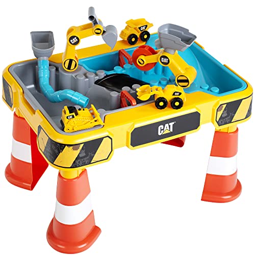 Theo Klein 3208 Caterpillar Sand- und Wasser Spieltisch I Zwei Becken inkl. Rad- und Löffelbagger,...