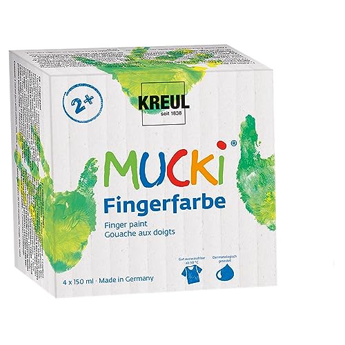 KREUL 2314 - Mucki leuchtkräftige Fingerfarbe, 4 x 150 ml in gelb, rot, blau und grün,...