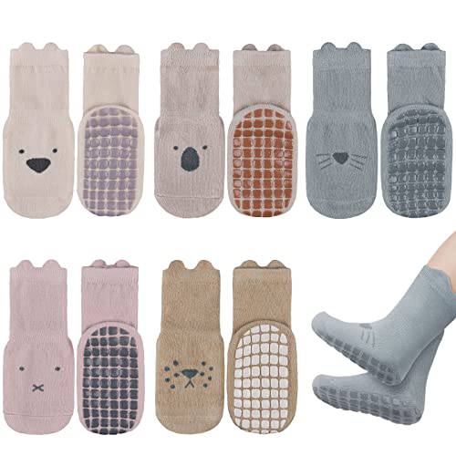 Vicloon Rutschfeste Socken für Baby, 5 Paar Baby Socken Baumwolle,Süße Katze Kleinkind Socken...