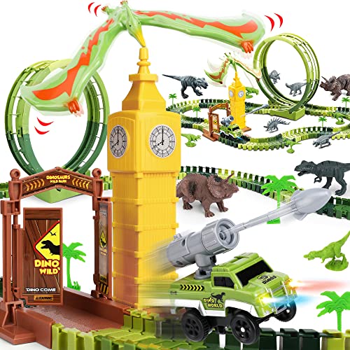 Dinosaurier Spielzeug Rennstrecken mit Flexibler 360-Grad-Schleife & Balance Dinosaurier,Enthält 10...