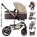 Daliya® Bambimo 3in1 Kinderwagen Kombikinderwagen Riesenset 15-Teilig incl. Babywanne, Buggy, Babyschale mit Fußsack, Alu-Rahmen, Voll-Gummireifen, Wickeltasche, Kindertisch - Braun Gold