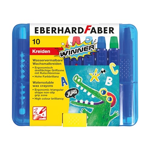 Eberhard Faber 521110 - Wachsmalkreide Winner, wasservermalbar, 10 Wachsmalstifte in praktischer...