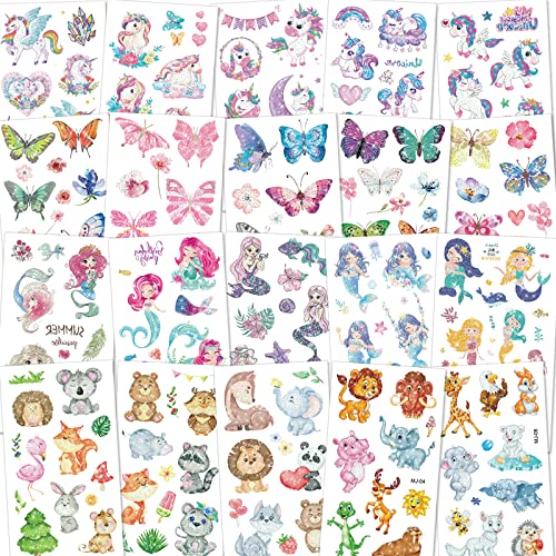 KIHONI 250+ Glitzer Tattoo Set Kinder Tattoo Kinder Mädchen, Temporäre Tattoos zum Aufkleben...