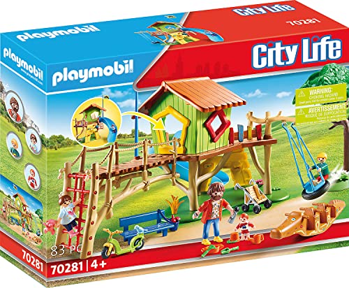 PLAYMOBIL City Life 70281 Abenteuerspielplatz mit Kletterwand, Reifenschaukel und Rutsche, Ab 4...